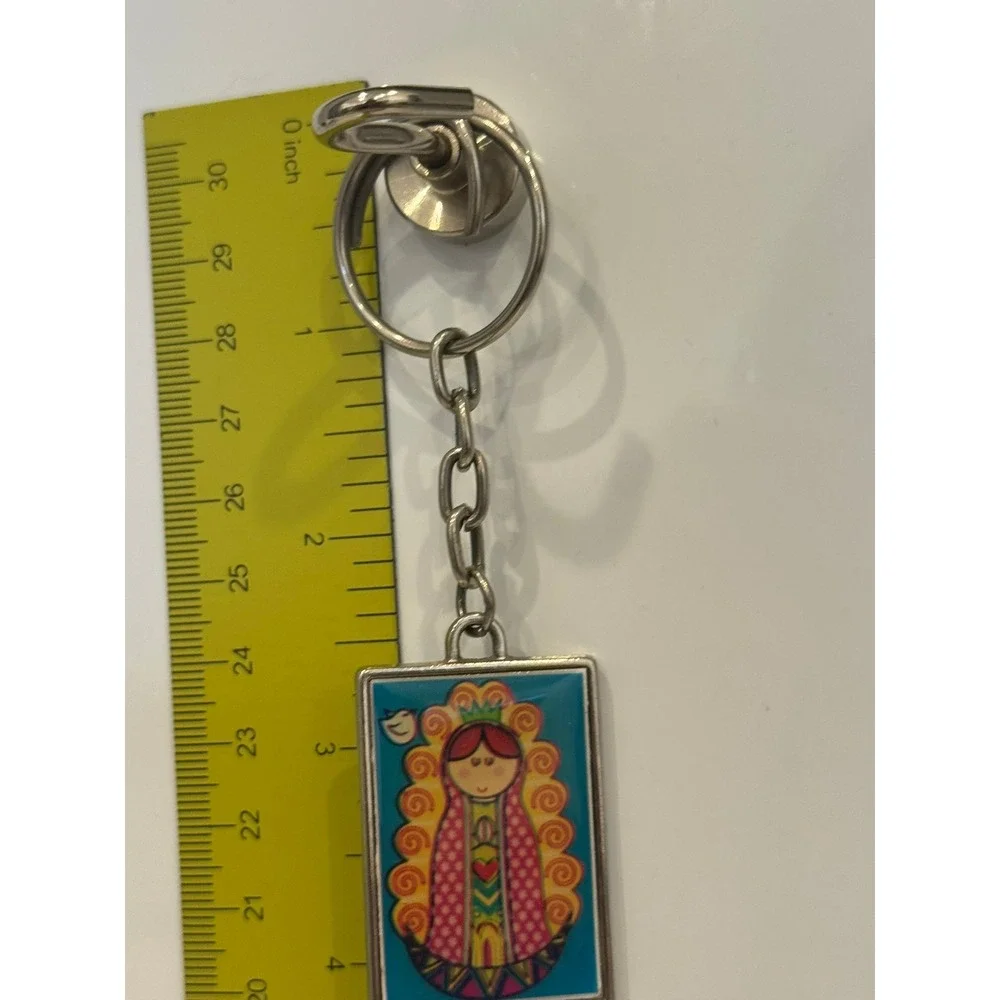 Virgin of Guadalupe Double Sided Keychain Religious Folk Art Metal Pendant